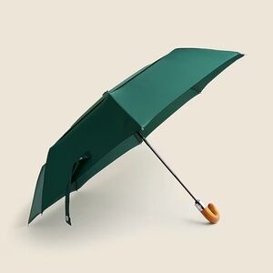 NWT J Crew x ShedRain® forest green umbrella with wooden handle
